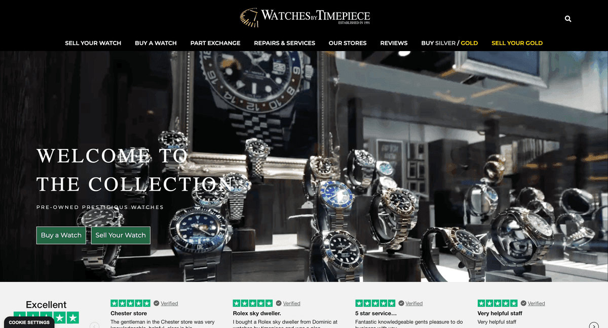 Watches by Timepiece — website designed and developed by Mako Marketing
